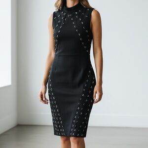 Sleeveless Black Eyelet-Accented Midi Dress
